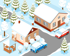 Winter City Isometric Illustration