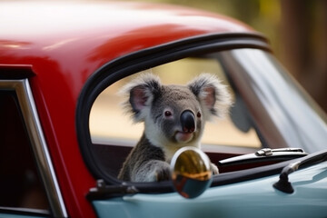 cute koala driving car