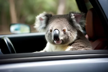 Tuinposter cute koala driving car © imur