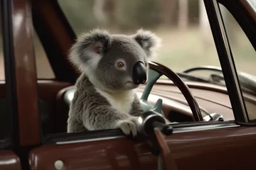 Foto op Plexiglas cute koala driving car © imur