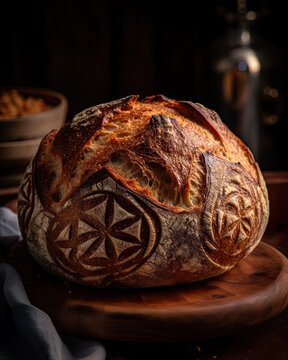 freshly baked sourdough boule straight from the oven created with Generative AI