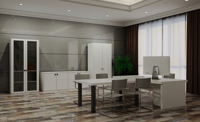 Modern office building interior. 3D rendering.