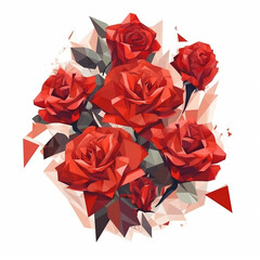A bunch of red roses on a white background illustrated in beautiful detail. Generative AI.
