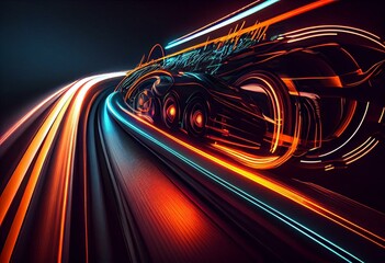 Obraz na płótnie Canvas neon speed lights motion background. Generative AI