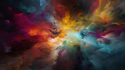 Naklejka na ściany i meble Abstract colorful illustration of a nebula. Generative AI