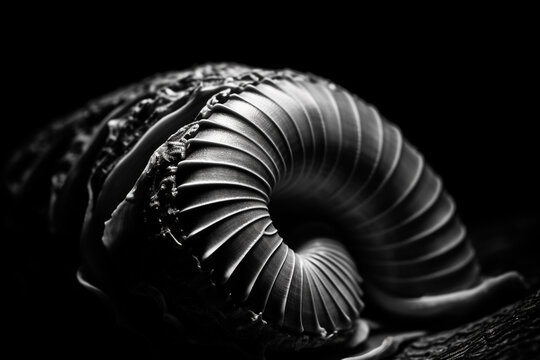 Abstract conceptual illustration of a shell in black and white high contrast. Generative AI