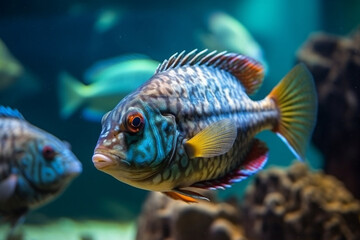 Fototapeta premium Colorful exotic fish in a tank. Generative AI