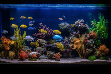 Colorful exotic fish in a tank. Generative AI