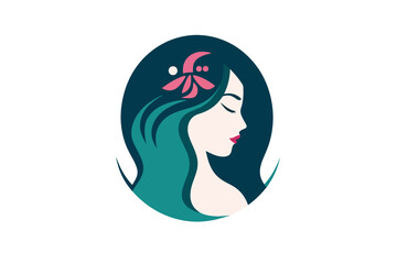 Woman with flowing hair logo concept, beauty and cosmetics, health or wellness