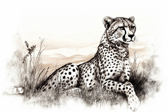 Pencil drawn Cheetah High Quality Black and White Design