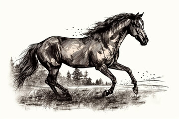 Obraz na płótnie Canvas Hand drawn ink illustration of a wild horse in its natural habitat. Generative AI.