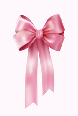 Realistic pink gift bow and ribbon isolated on white background. Detailed decor elements for Christmas, birthday, Valentines Day, Women s Day, Mother s Day and other holidays.