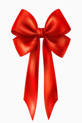 Red bow and ribbon isolated on white background. Template for greeting card, poster or invitation.