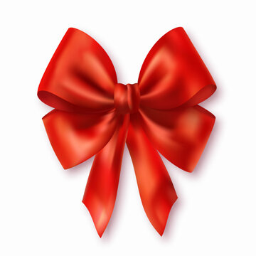 Shiny red satin bow on a white background. Vector red bow.