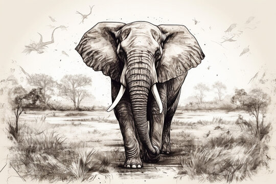 Baby Elephant - Framed Original Drawing – Wildlife Drawings by Jim Wilson-saigonsouth.com.vn