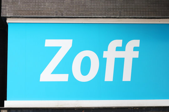 TOKYO, JAPAN - June 18, 2021:  Sign on a Zoff glasses store in Tokyo's Harajuku area.