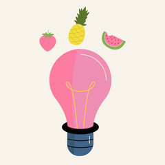 Illustration  Light bulb with Strawberry, Pineapple,Watermelon 