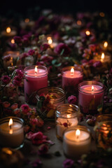 Dark Romance in a Background Full of Flowers and Candles
