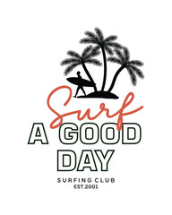 Fototapeta premium Vector illustration surfing theme badge design. For t-shirt prints, posters, stickers and other uses.