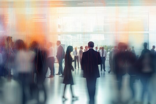 blurred business people at a trade fair - Generative AI