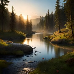 The forest sunset, generative ai