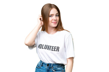 Young volunteer woman over isolated chroma key background having doubts
