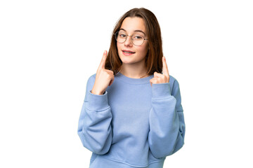 Teenager girl over isolated chroma key background smiling with a happy and pleasant expression