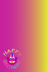 Eye catching card. Gradient background, with a little monster, and happy birthday text.