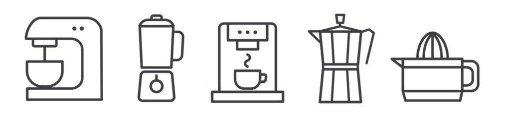 Collection of kitchen appliances related vector editable thin line icons