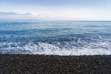 Famous beach of Mavra Volia on the Greek island of Chios in Greece