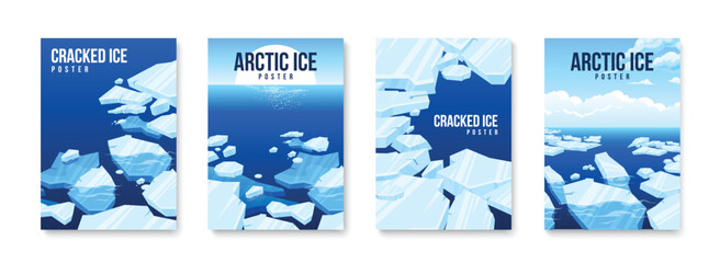 Frozen Arctic Cracked Ice Poster Set - obrazy, fototapety, plakaty