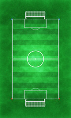 Football soccer field with grass or ground pitch top view 3d illustration background 