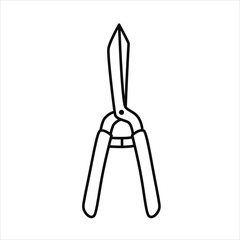 Vector black line illustration of garden tool bush cutter. Spring, summer, garden theme.