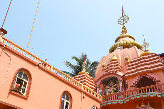Hindu temple domes against the sky in Mayapur, West Bengal, India.