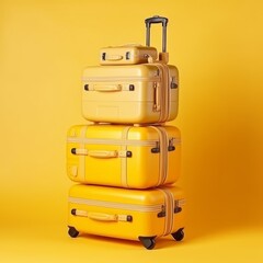 Vacation and travel - luggage on yellow background, Generative AI