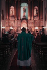 Naklejka premium Vertical shot of a priest during the mass at the Catholic church