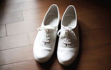 White shoes on the floor. Generative AI technology.