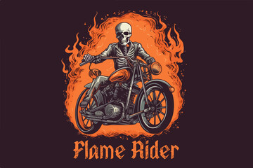 Fototapeta na wymiar Skeleton on a bike vector vintage illustration for t-shirt.