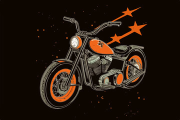 Bike on fire vector vintage illustration for t-shirt.