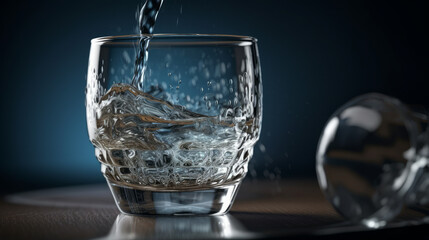 Glass of water is being poured into a cup realistic. Al generated