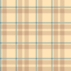 Checkered textile seamless pattern in beige shades. Vector tartan plaid background.	