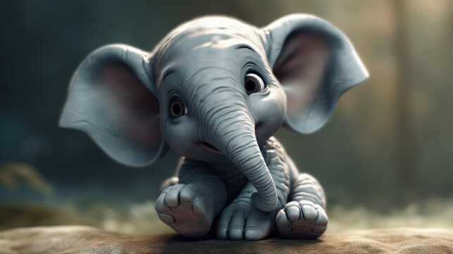 Adorable grey elephant baby sitting with cute smile. Elephant cartoon sit. Al generated