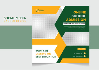 Modern school admission social media post and web banner design template
