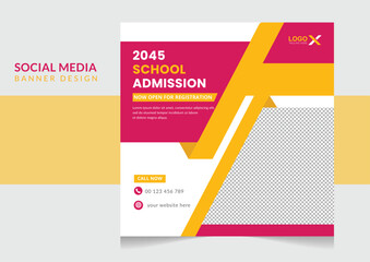 Creative school education admission social media post and web banner design template
