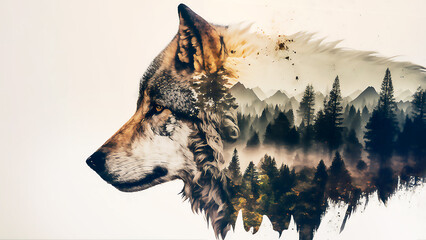 Wolf and forest. The concept of protecting wildlife and green planet. Generated AI