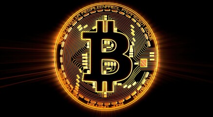 Golden Bitcoins on black background created with Generative AI