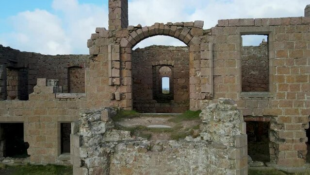 Aerial view of Slains Castle, Peterhead,