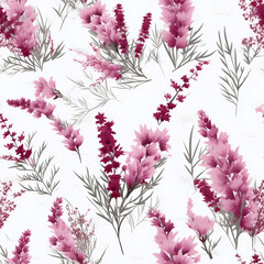 White background with beautiful heather flowers. Generative AI.