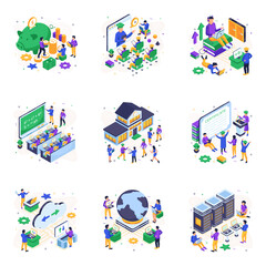 Pack of Education and Database Isometric Illustrations Vectors