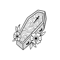 Plakat Hand drawn illustration of traditional coffin tattoo outline